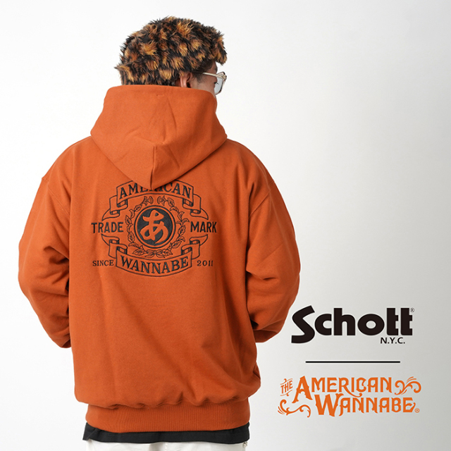 人気メーカー・ブランド Schott ORANGE SWEAT/ CREW WANNABE「×AW AMERICAN × トップス