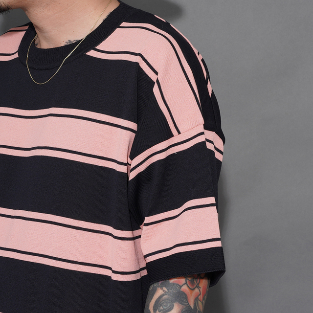 NTCO-260101 /「Border Crew Neck S/S Knit / PINK×BLACK」ボーダー
