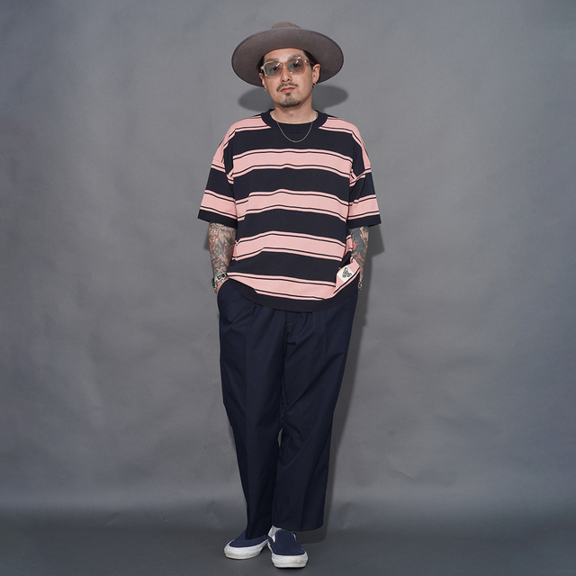 NTCO-260101 /「Border Crew Neck S/S Knit / PINK×BLACK」ボーダー