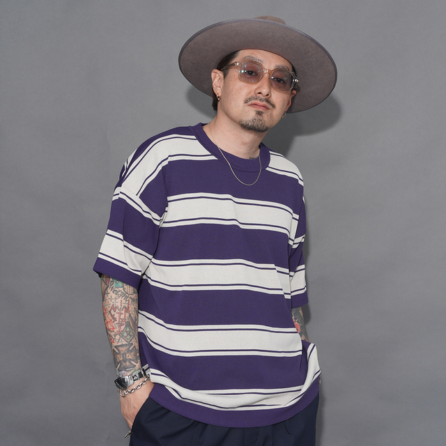 NASTOYS/ナストイズ「Border Crew Neck S/S Knit / PURPLE」ボーダークルーネックS/Sニット