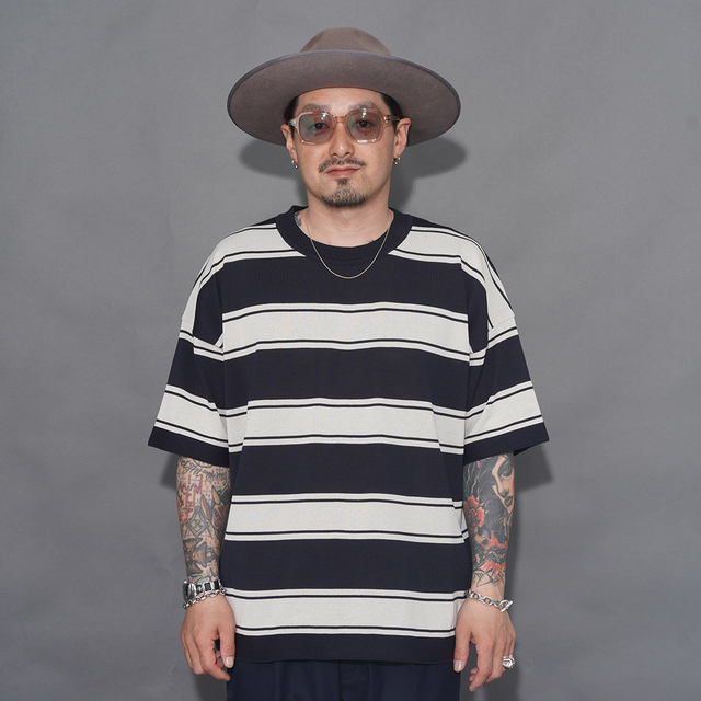 ee イー CREW NECK BORDER クルーネックボーダートップス NTCO-260101 /「Border Crew Neck S/S Knit / BLACK×GRAY」ボーダー