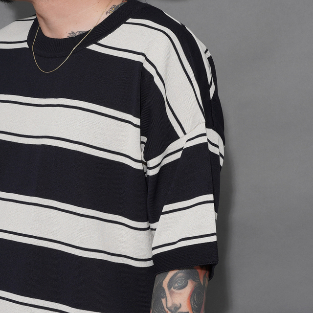 NTCO-260101 /「Border Crew Neck S/S Knit / BLACK×GRAY」ボーダー