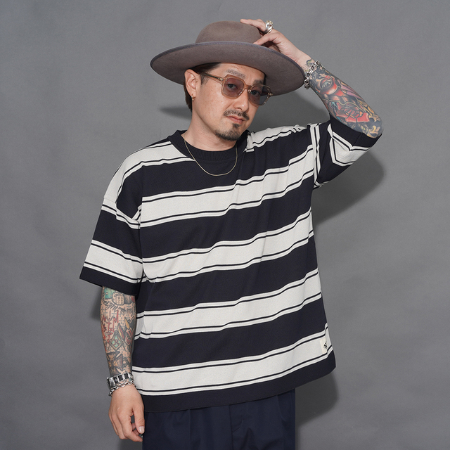 NASTOYS/ナストイズ「Border Crew Neck S/S Knit / BLACK×GRAY」ボーダークルーネックS/Sニット