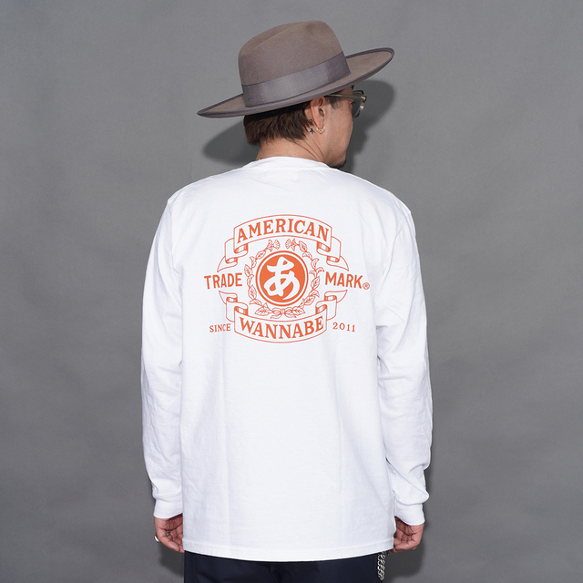 AMERICAN WANNABE Tシャツ2枚セット最終値下げ AWTB-260201 /「TRADE MARK L/S TEE / WHITE」プリントL/S Tシャツ