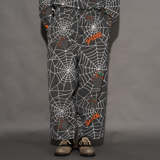 PRADA 幾何学模様 アートデザイン 総柄 イージーパンツ 38 WRD6109 /「SPIDER - EASY PANTS / BLACK」ワイドシルエットイージーパンツ