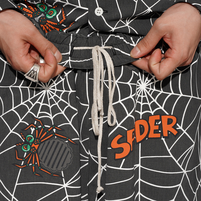 PRADA 幾何学模様 アートデザイン 総柄 イージーパンツ 38 WRD6109 /「SPIDER - EASY PANTS / BLACK」ワイドシルエットイージーパンツ
