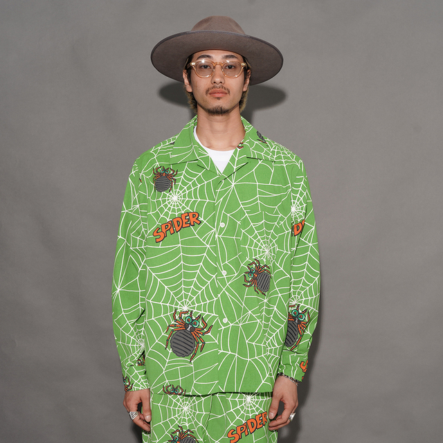 WEIRDO/ウィアード「SPIDER - L/S SHIRTS / GREEN」オリジナルポリエステル生地L/Sシャツ