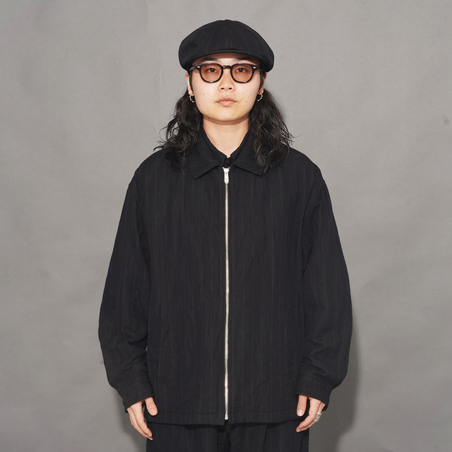 PORTER CLASSIC / ポータークラシック「PIN STRIPE LINEN COTTON ZIP UP JACKET W / LOVE & PEACE SILVER / BLACK」ジップアップジャケット