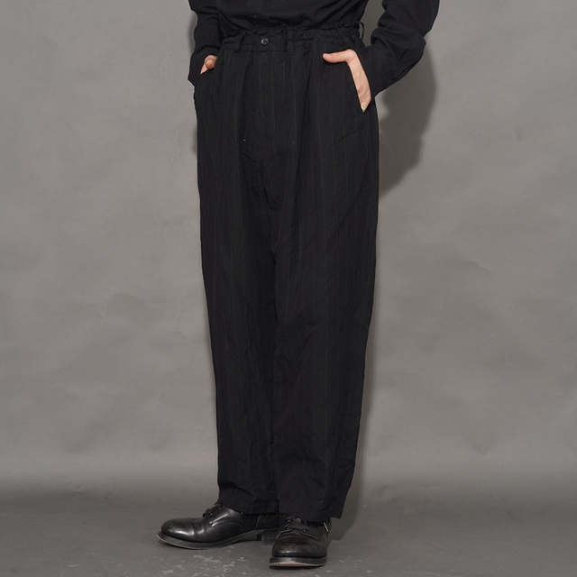 PORTER CLASSIC / ポータークラシック「PIN STRIPE LINEN COTTON EASY PANTS / BLACK」ピンストライプリネン生地イージーパンツ
