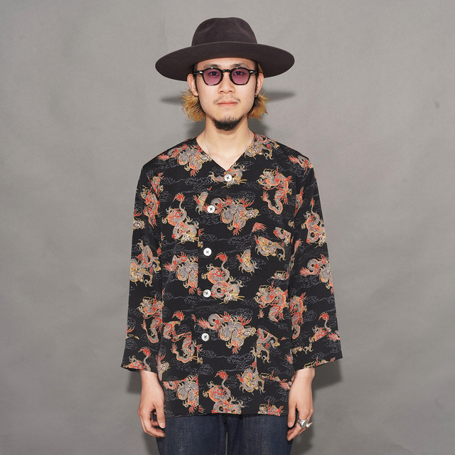 BLACK SIGN/ブラックサイン「“Japanese Lion and Peony” Night Shirt / Midnight Black」ナイトシャツ