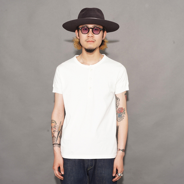 BLACK SIGN/ブラックサイン「BS Short Sleeve Amish Underwear / Salt White」ヘンリーネックTシャツ