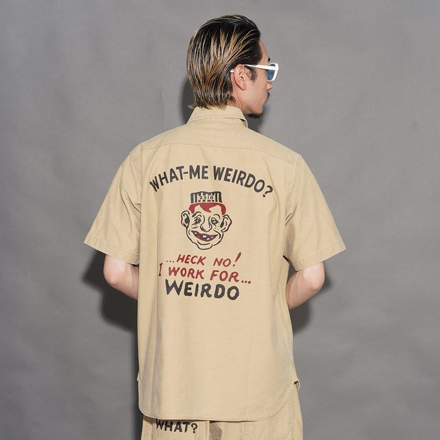 WEIRDO/ウィアード「WHAT-ME WEIRDO? - S/S WORK SHIRTS / BEIGE」バックサテンS/Sワークシャツ