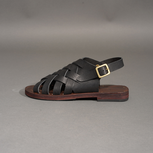 MOTO / モト「#1661 ITALIAN LEATHER MESH SANDAL / BLACK」イタリアン