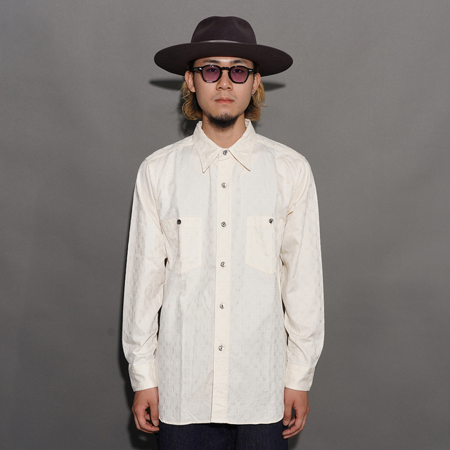 BLACK SIGN/ブラックサイン「Fine Pattern Jacquard Open Pocket Work Shirt / Salt White」ワークシャツ