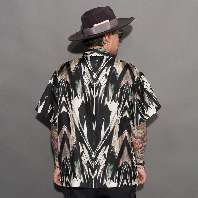 NTS-260201 /「Atomic Silk S/S SHIRTS / BLACK」アトミック柄シルクS