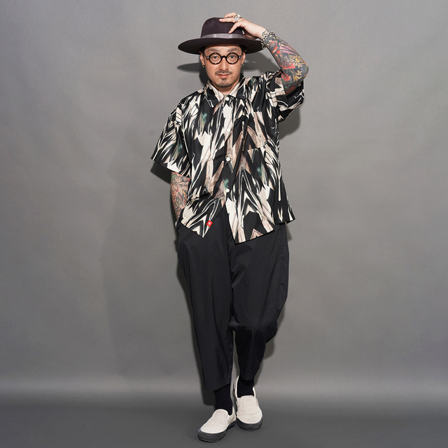 NTS-260201 /「Atomic Silk S/S SHIRTS / BLACK」アトミック柄シルクS