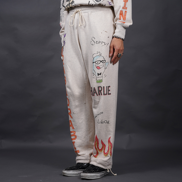 WRD6119 /「CHARLIE WEIRDO - SWEAT PANTS / OATMEAL」ハンドペイント
