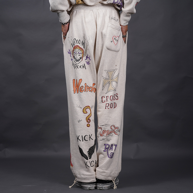 WRD6119 /「CHARLIE WEIRDO - SWEAT PANTS / OATMEAL」ハンドペイント