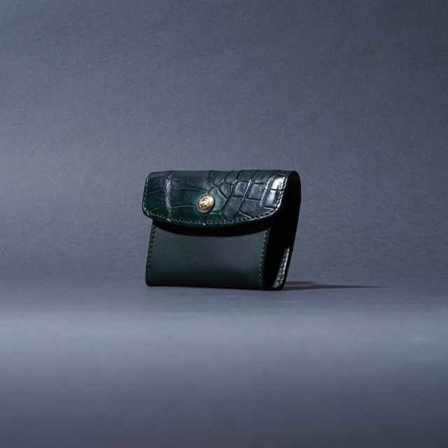 MOTO / モト「C3 CROCODILE×BELGIUM CASE LEATHER CARD CASE / GREEN」クロコダイル×ベルギーヌメレザー コイン＆カードケース