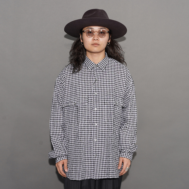 PORTER CLASSIC / ポータークラシック「ROLL UP LINEN GINGHAM CHECK SHIRT / BLACK」ロールアップL/Sシャツ