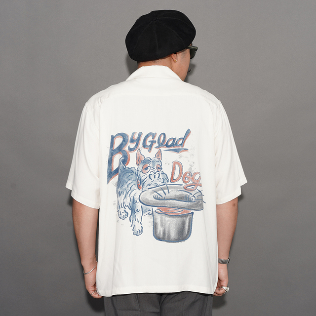 BY GLAD HAND/バイグラッドハンド「GLADDING DOG - S/S BACK PANEL SHIRT / IVORY」バックパネルS/Sシャツ