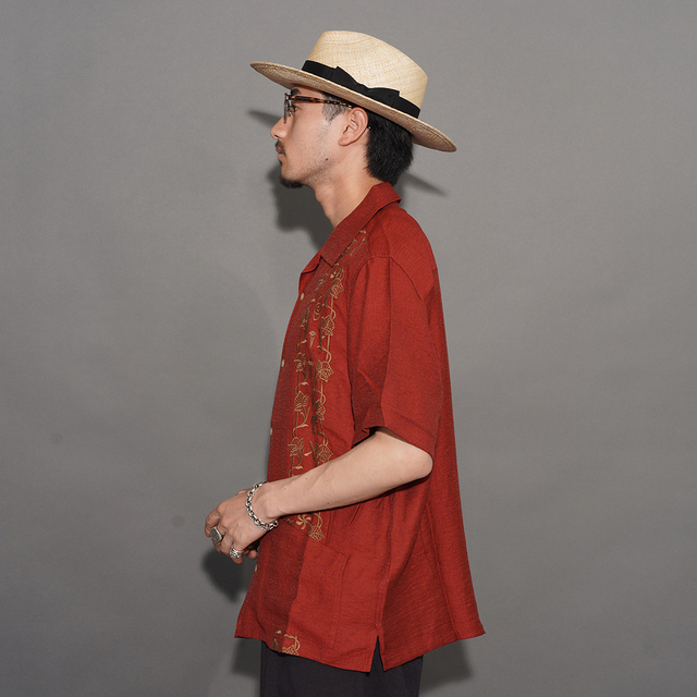 GSV6112 /「memento mori - S/S GUAYABERA SHIRTS / BURGUNDY GSV6112 /「memento mori - S/S GUAYABERA SHIRTS / BURGUNDY