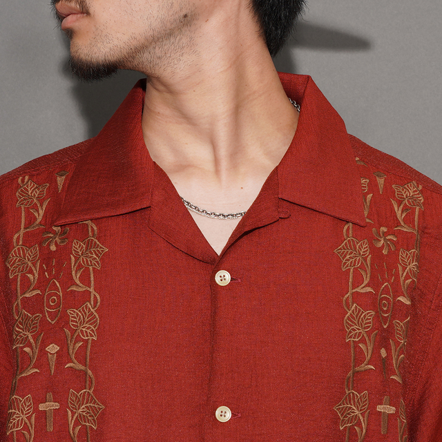 GSV6112 /「memento mori - S/S GUAYABERA SHIRTS / BURGUNDY GSV6112 /「memento mori - S/S GUAYABERA SHIRTS / BURGUNDY