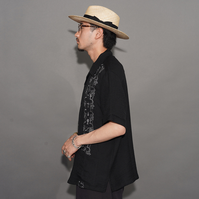 GSV6112 /「memento mori - S/S GUAYABERA SHIRTS / BLACK」グアヤベラ GSV6112 /「memento mori - S/S GUAYABERA SHIRTS / BLACK」グアヤベラ