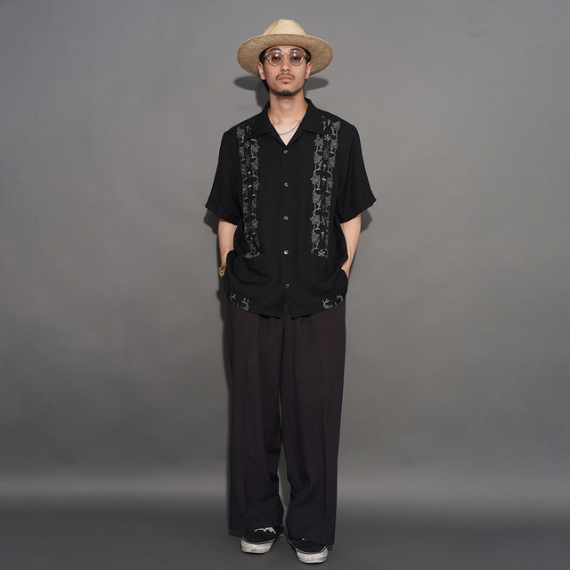 GSV6112 /「memento mori - S/S GUAYABERA SHIRTS / BLACK」グアヤベラ