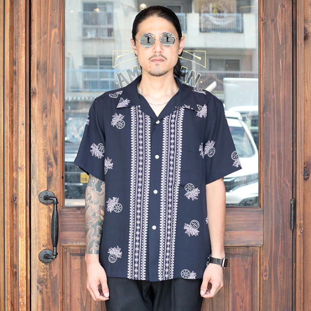 GANGSTERVILLE/ギャングスタービル「TIME KILLERS - S/S SHIRTS / NAVY」レーヨンペイズリー柄S/Sシャツ