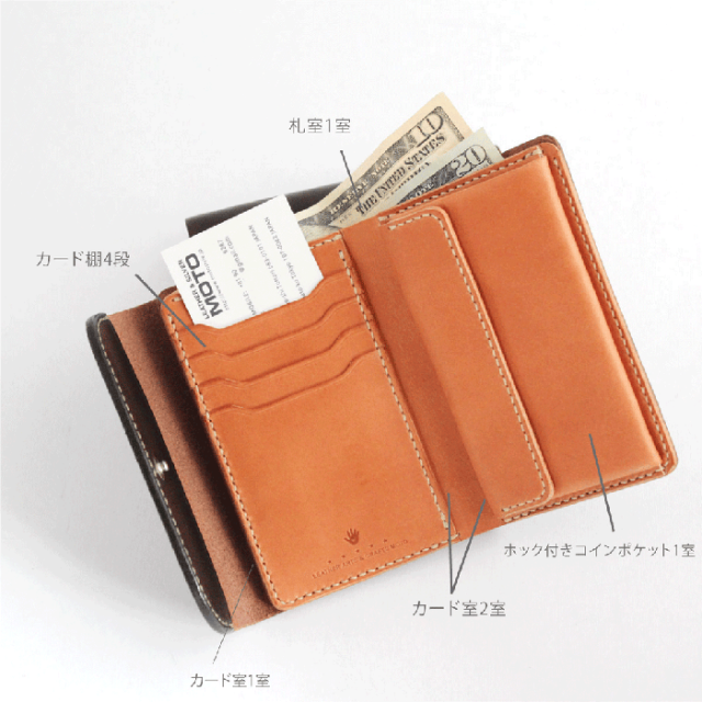MOTO / モト「W6D HAND-DYED MIDDLE WALLET / BLACK」手染め