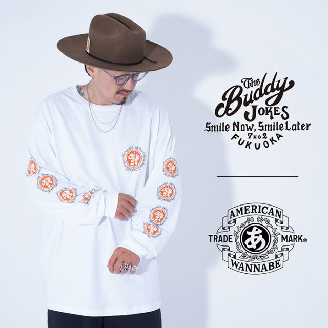 【LIMITED ITEM】BUDDY JOKES×AMERICAN WANNABE「 BW TRADEMARK L/S TEE / WHITE」プリントL/S Tシャツ