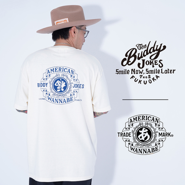 【LIMITED ITEM】BUDDY JOKES×AMERICAN WANNABE「 BW TRADEMARK S/S TEE / IVORY」プリントS/S Tシャツ