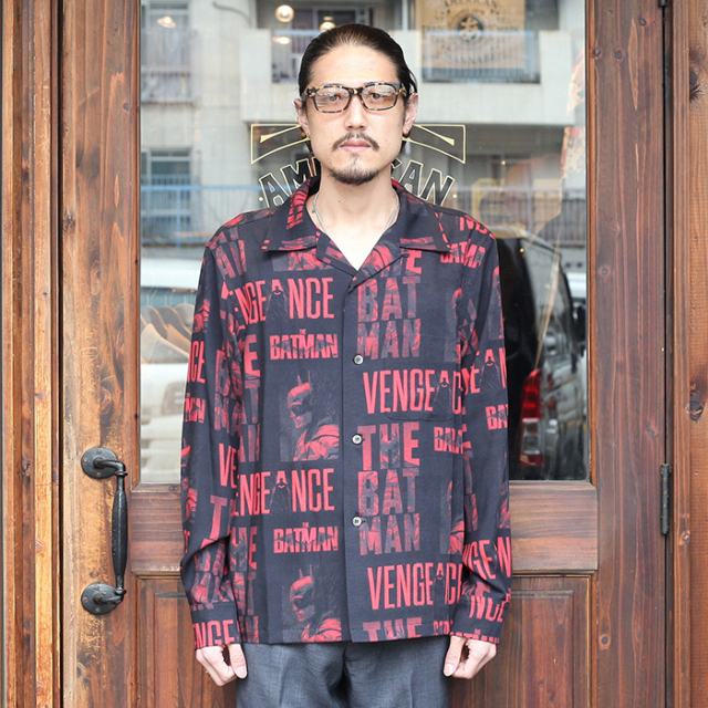 THE BATMAN×GANGSTERVILLE 「THE BATMAN L/S SHIRTS」 バットマンコラボレーヨン総柄L/Sシャツ