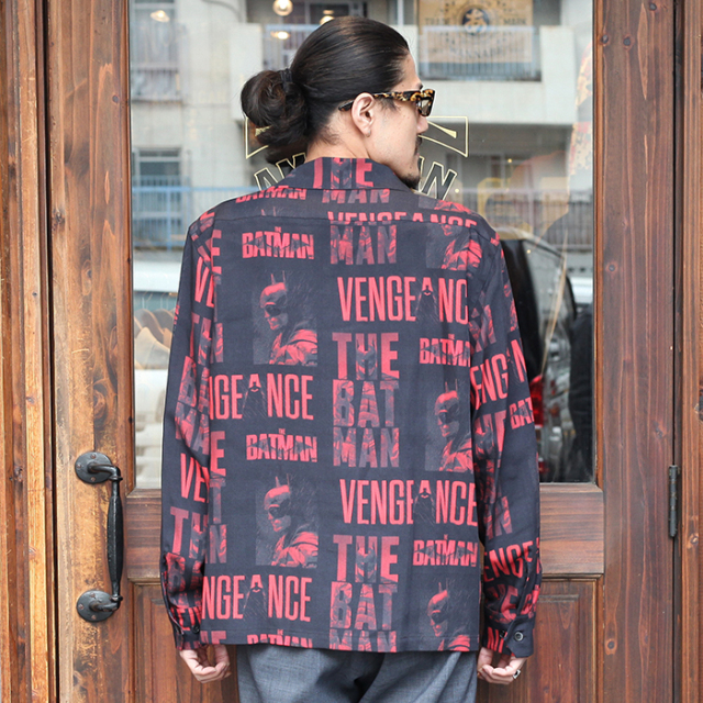 THE BATMAN×GANGSTERVILLE 「THE BATMAN L/S SHIRTS」 バットマンコラボレーヨン総柄L/Sシャツ
