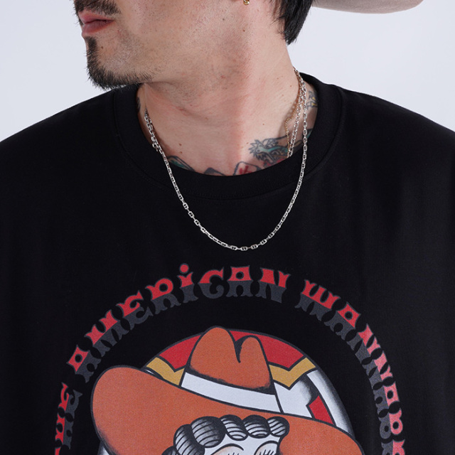 AMERICAN WANNABEアメリカンワナビー　Tシャツ　BLACK LIMITED ITEM】NBOARD S/S TEE / BLACK」プリントS/S Tシャツ