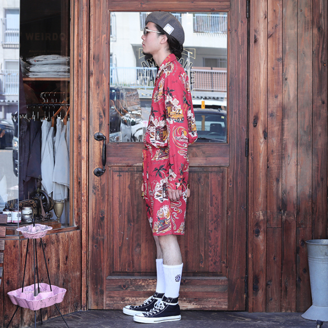 WRD-24-SS-07 /「WEIRDO HUT - SHORTS / BLUE」アロハ柄イージー