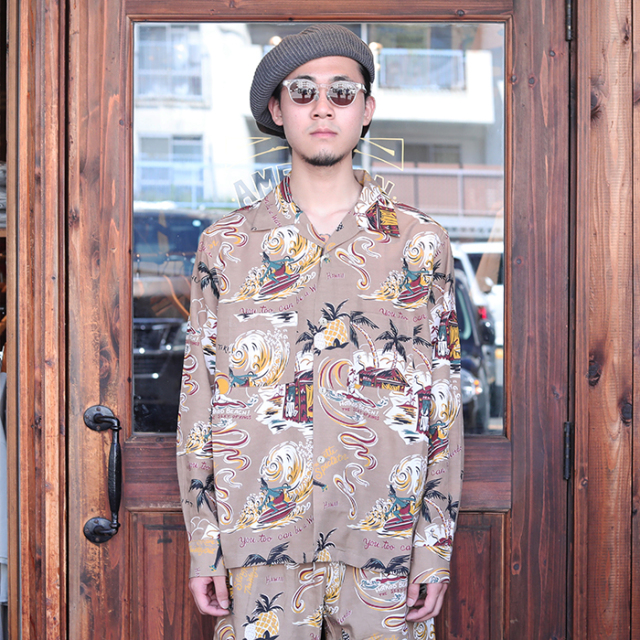 ウィアード 半袖シャツ Lサイズ WRD-24-SS-05 /「WEIRDO HUT - L/S SHIRTS / BEIGE」アロハ柄L/S
