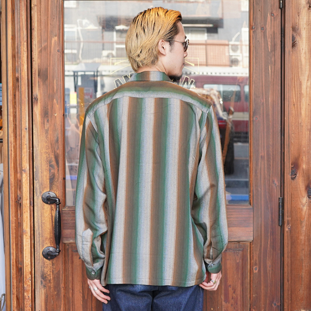 TR25SS-403 /「Town Craft Rayon Stripe L/S Shirt / GREEN