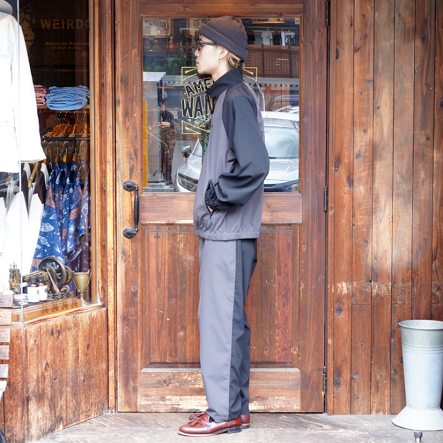 ポンズチャコールグレーL tuck wide pants / charcoal（タックワイドパンツ / チャコール