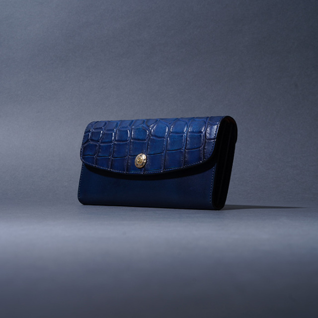 MOTO / モト「LW2 CROCODILE×BELGIUM CASE LEATHER LONG WALLET / NAVY」クロコダイル×ベルギーヌメレザー ロングウォレット