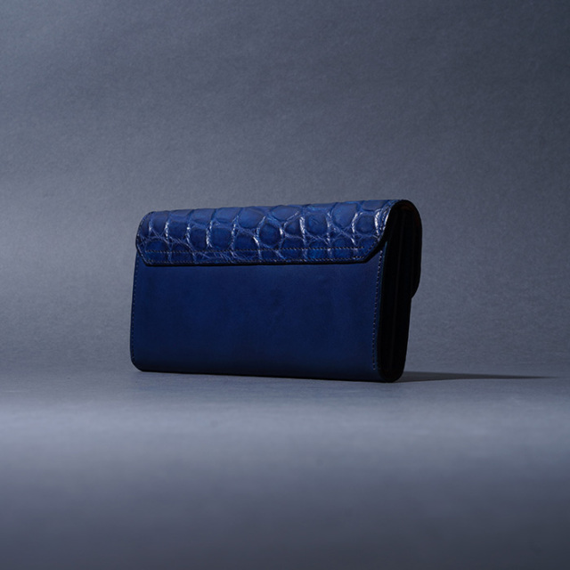 MOTO / モト「LW2 CROCODILE×BELGIUM TAN LEATHER LONG WALLET / NAVY