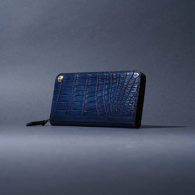 MOTO / モト「FW1  CROCODILE×BELGIUM CASE LEATHER ZIP LONG WALLET / NAVY」クロコダイル×ベルギーヌメジップロングウォレット
