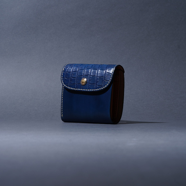 MOTO / モト「W5 CROCODILE×BELGIUM CASE LEATHER SHORT WALLET / NAVY」ヌメクロコダイル×ベルギーヌメ ショートウォレット