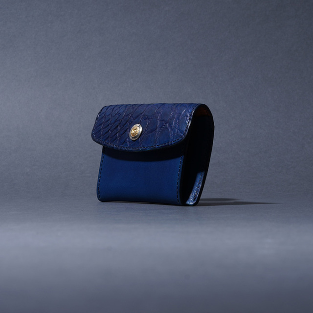 MOTO / モト「C3 CROCODILE×BELGIUM CASE LEATHER CARD CASE / NAVY」クロコダイル×ベルギーヌメレザー コイン＆カードケース