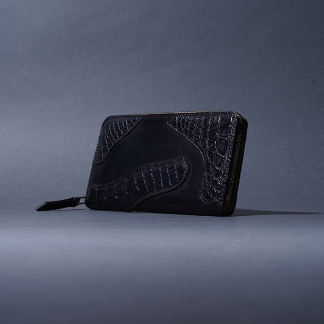 MOTO / モト「FW1  CROCODILE×BELGIUM CASE LEATHER ZIP LONG WALLET / BLACK」クロコダイル×ベルギーヌメジップロングウォレット