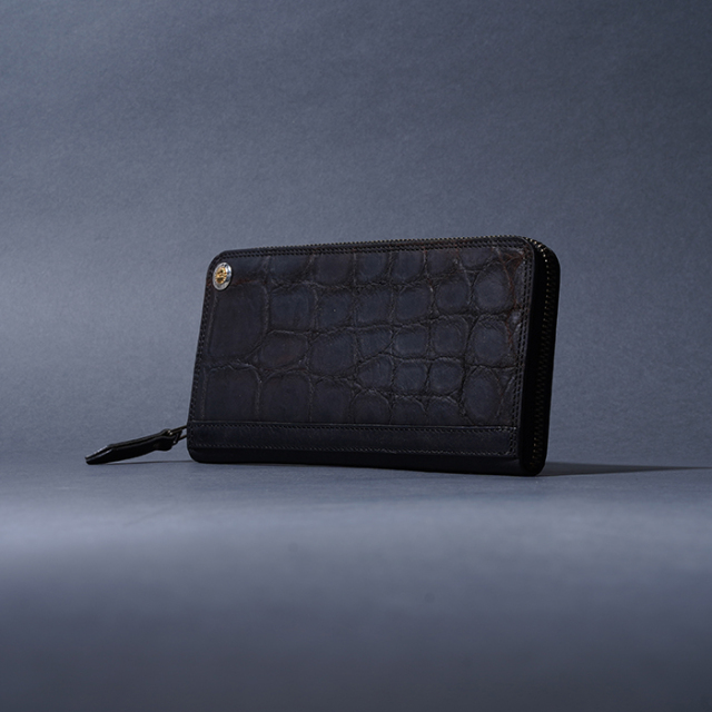 本日中値下moto FW1 墨染クロコ × イタリアンバケッタ ロングウォレット MOTO / モト「FW1 MONSTER CROCODILE×MATTE VACHETTA LEATHER ZIP LONG