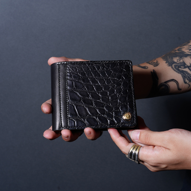 MOTO / モト「W1 CROCODILE×BELGIUM TAN LEATHE SHORT WALLET / BLACK