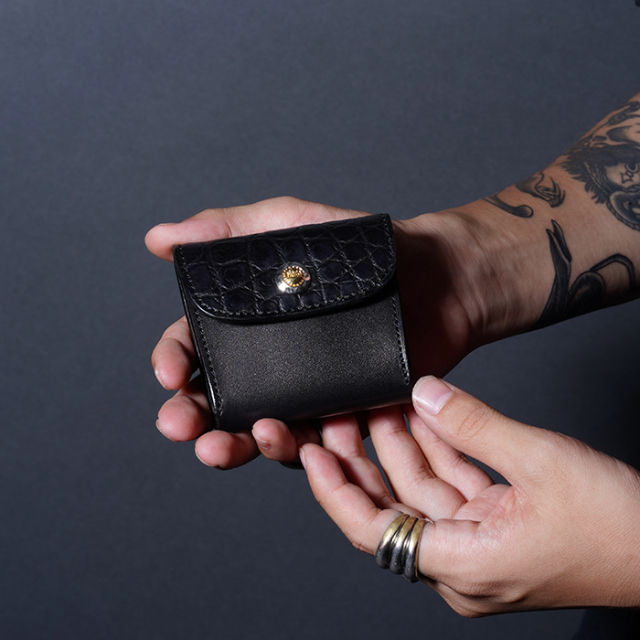 MOTO / モト「C2 CROCODILE×BELGIUM TAN LEATHER COIN CASE / BLACK