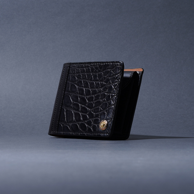 MOTO / モト「W1 CROCODILE×BELGIUM CASE LEATHE SHORT WALLET  / BLACK」クロコダイル×ベルギーヌメレザーショートウォレット